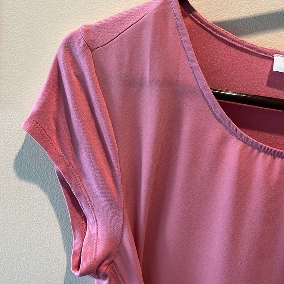 H Halston Blush colored top  2 contrasting fabrics /waistline tie Scoopneck Sz S - Picture 3 of 12